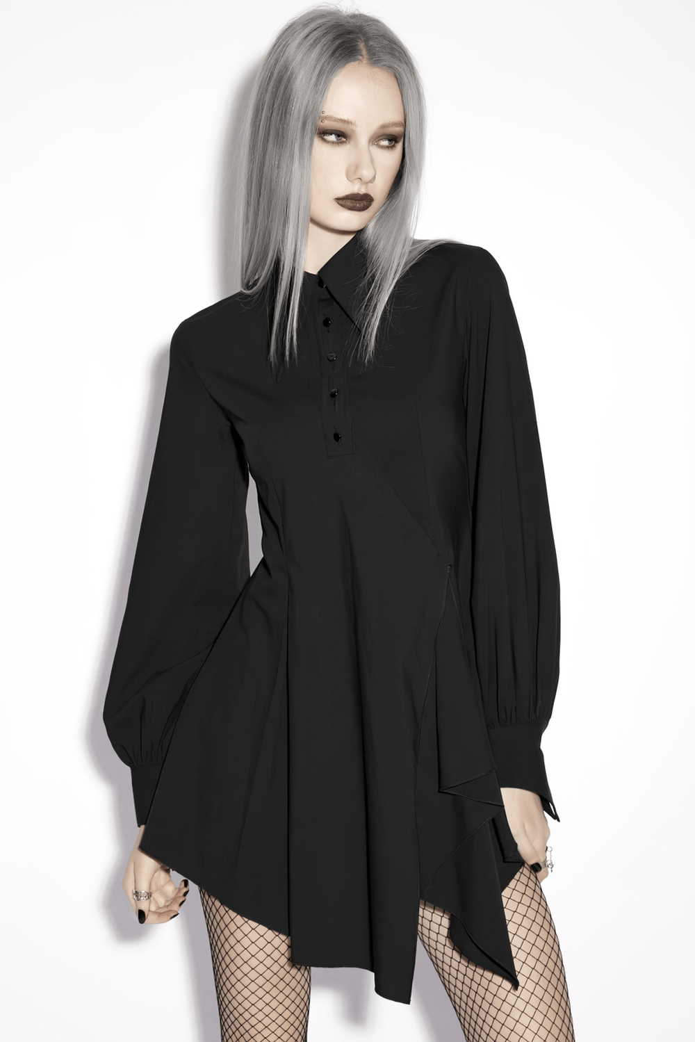 Stylish Black Gothic Asymmetrical Punk Shirt-Dress