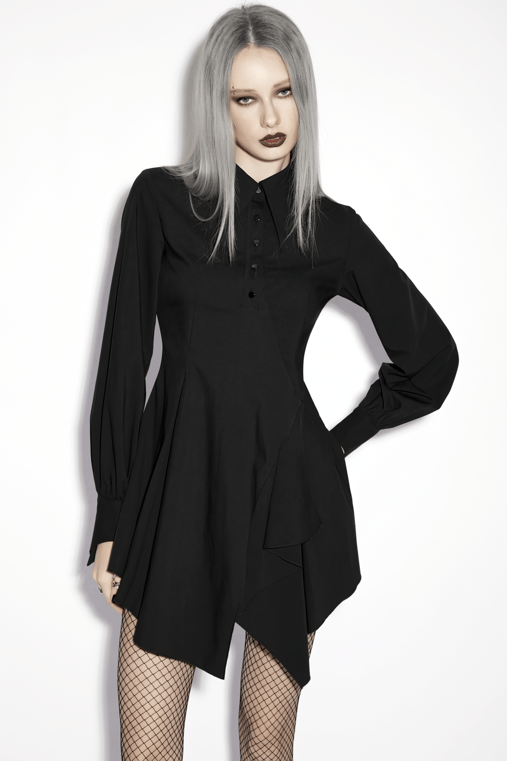 Stylish Black Gothic Asymmetrical Punk Shirt-Dress