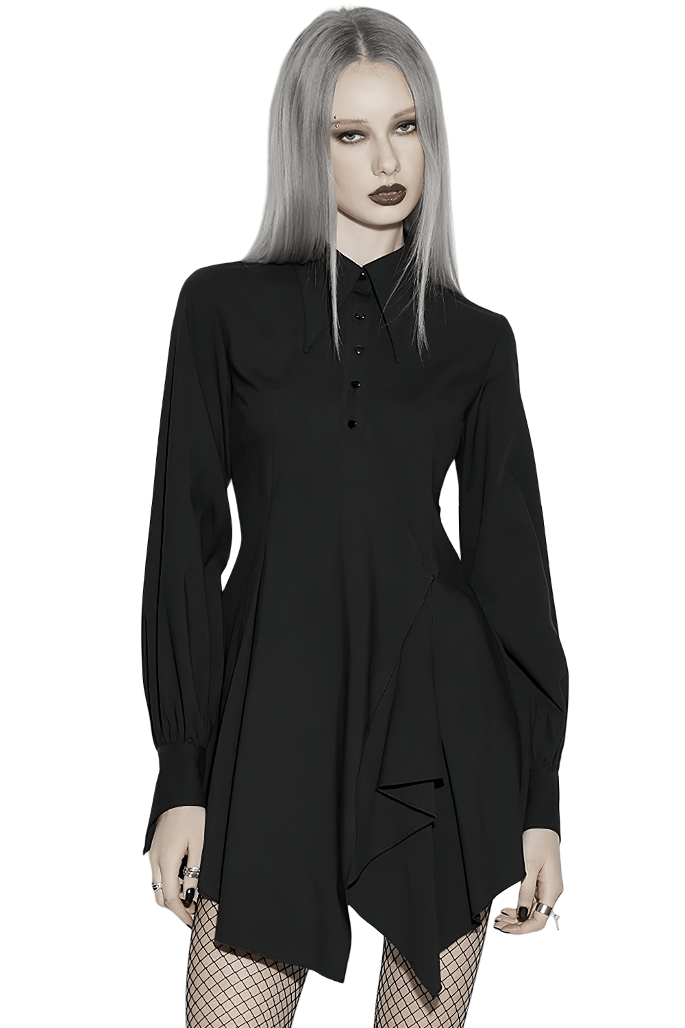 Stylish Black Gothic Asymmetrical Punk Shirt-Dress