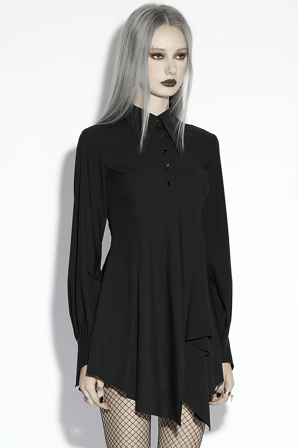 Stylish Black Gothic Asymmetrical Punk Shirt-Dress