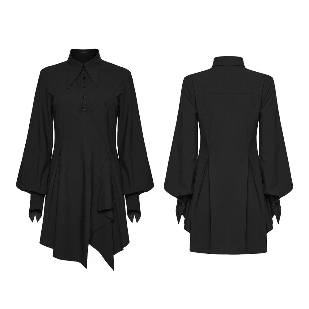 Stylish Black Gothic Asymmetrical Punk Shirt-Dress