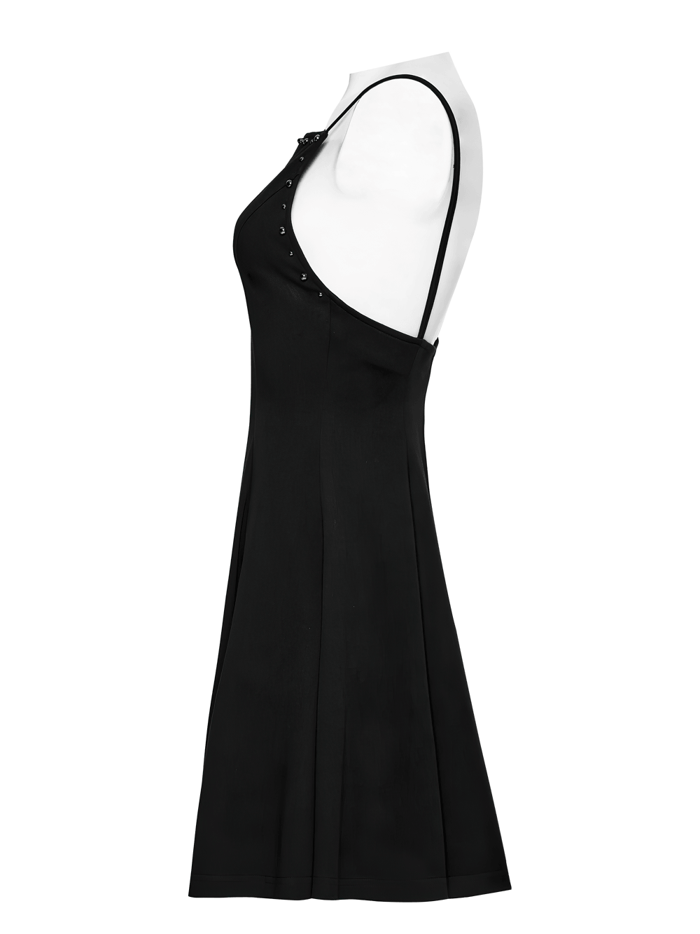 Stylish Black Gothic Studded Strappy A-Line Mini Dress