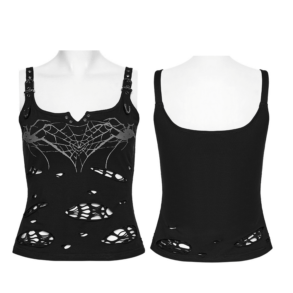 Stylish Black Spider Web Distressed Punk Camisole