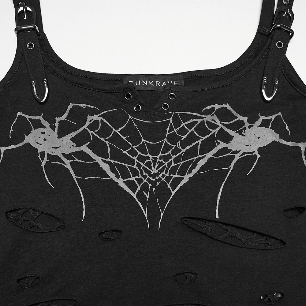 Stylish Black Spider Web Distressed Punk Camisole