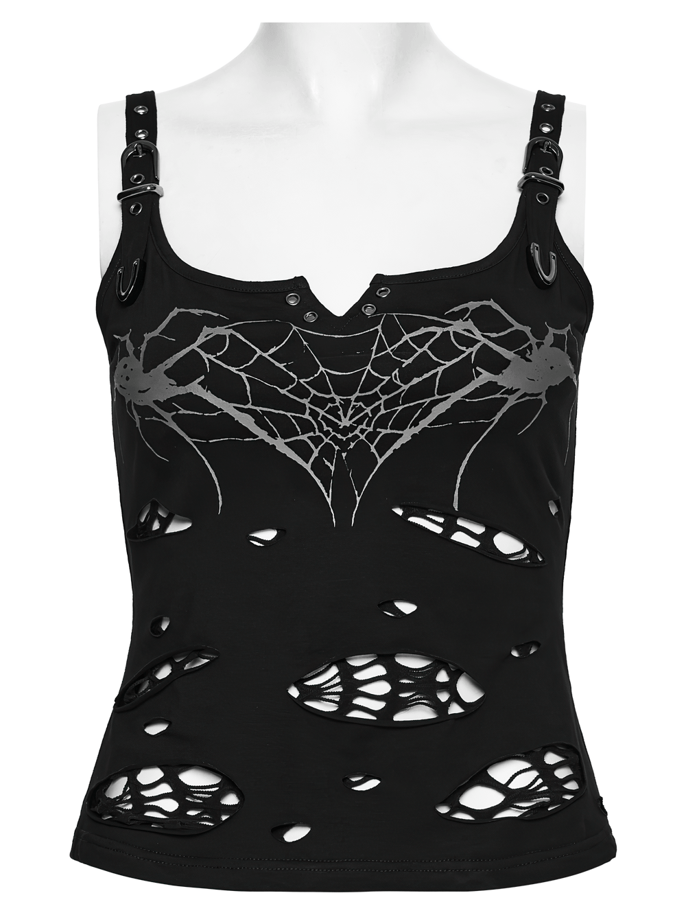 Stylish Black Spider Web Distressed Punk Camisole