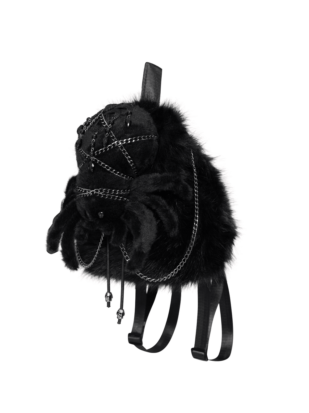 Stylish Female Skull Chain Backpack with Horn Detail