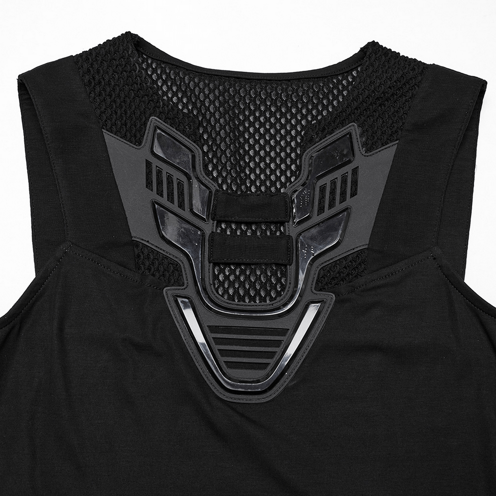 Stylish Futuristic Black Tank Top with Mesh Back