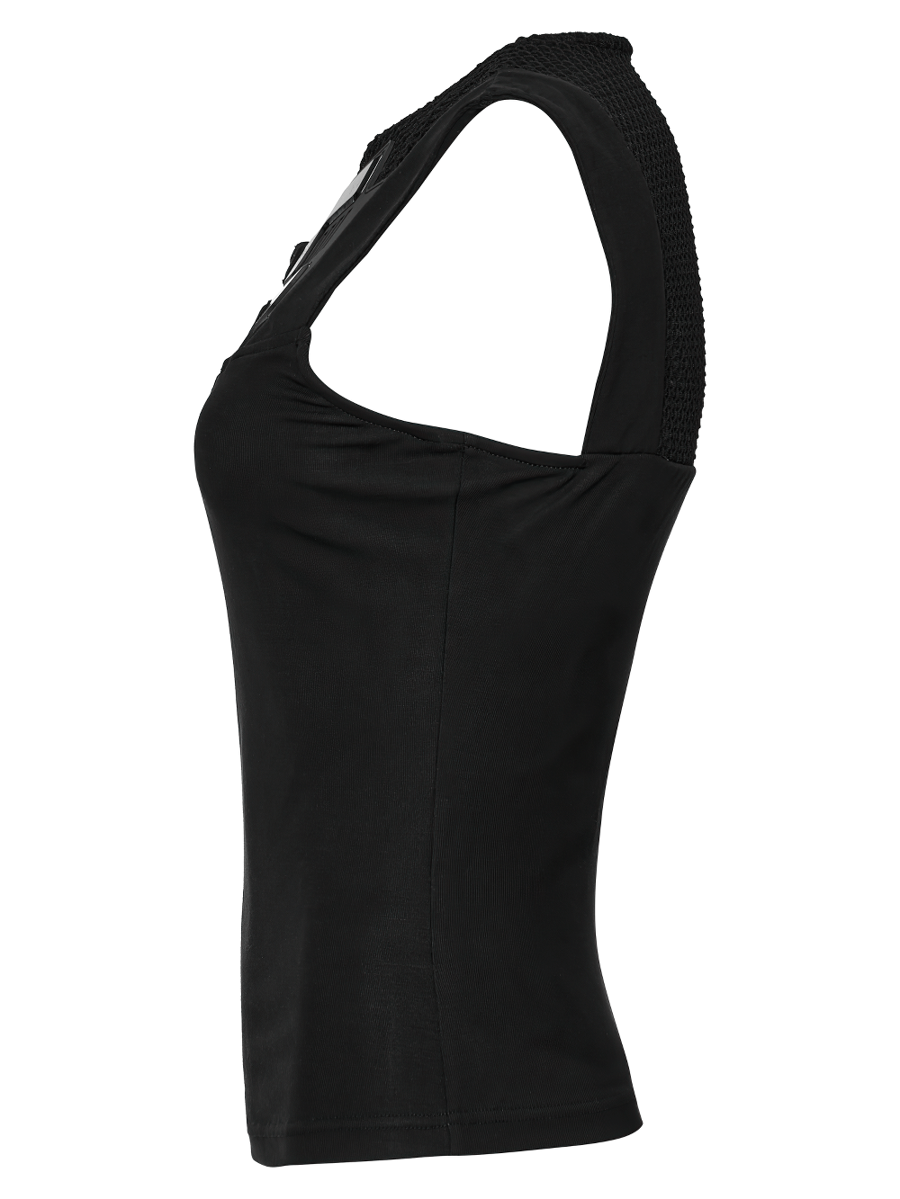 Stylish Futuristic Black Tank Top with Mesh Back