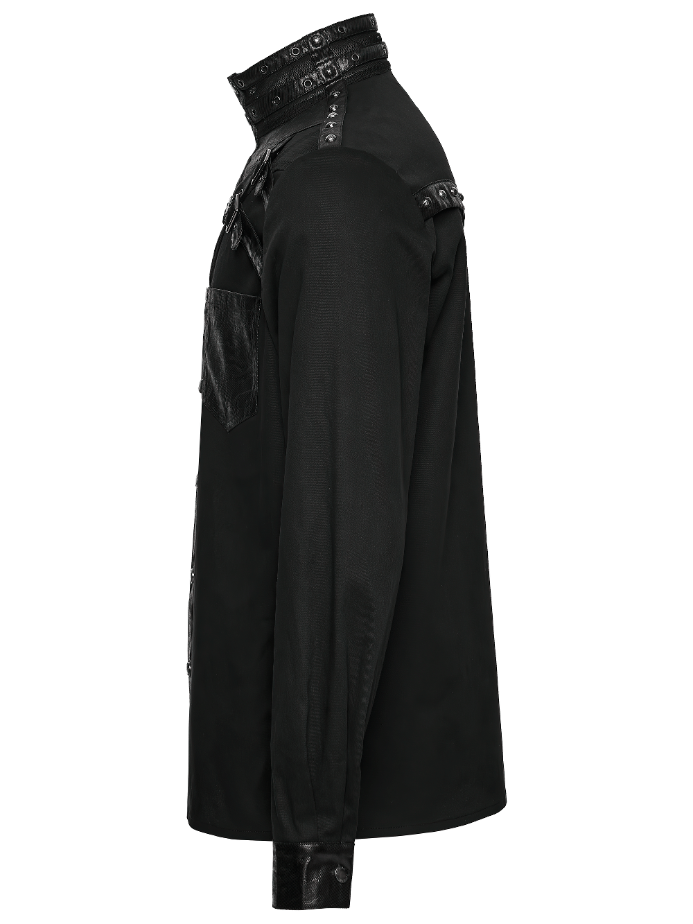 Stylish Gothic Buckled Faux Leather Patch Cyber Shirt