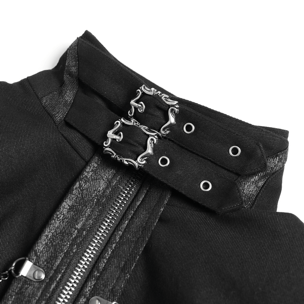 Stylish Gothic Long Coat with Chains and High Collar