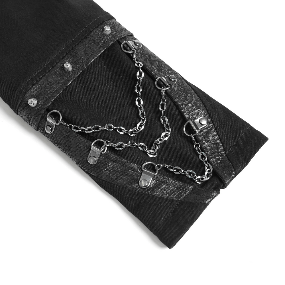 Stylish Gothic Long Coat with Chains and High Collar