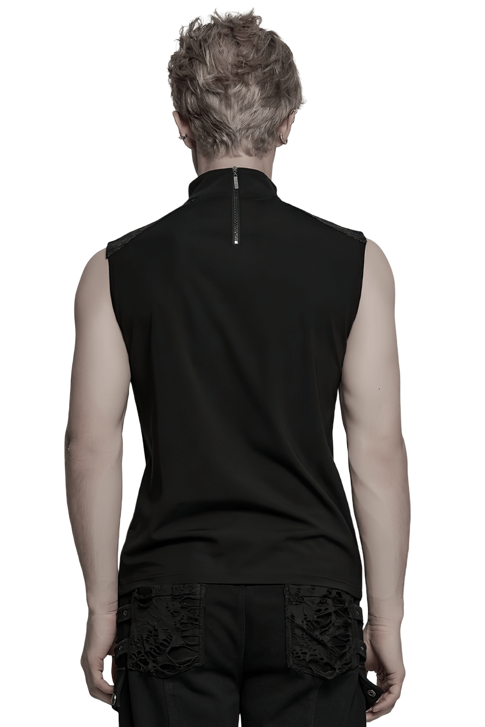 Stylish Gothic Mesh Vest with Faux Leather Trim