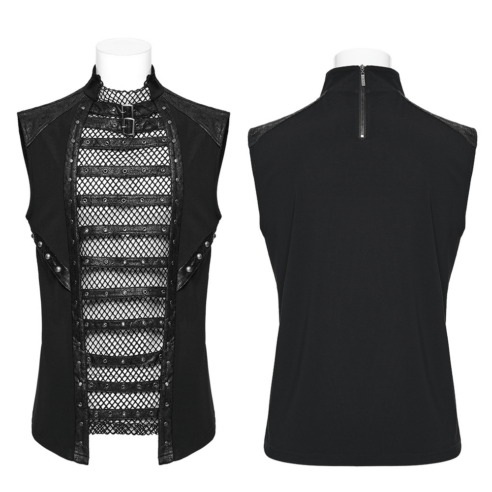 Stylish Gothic Mesh Vest with Faux Leather Trim