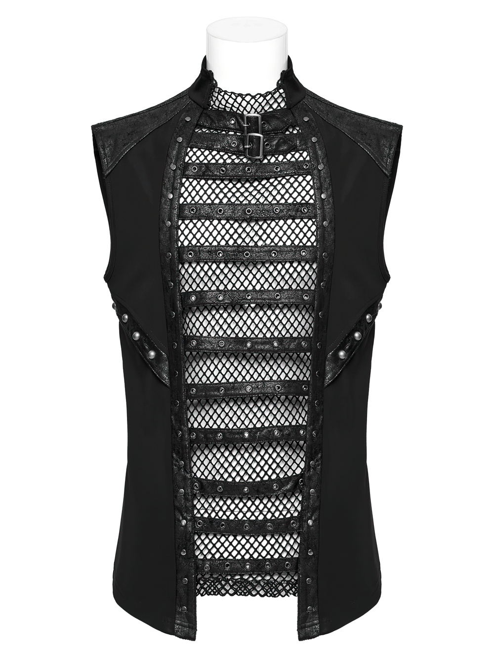 Stylish Gothic Mesh Vest with Faux Leather Trim