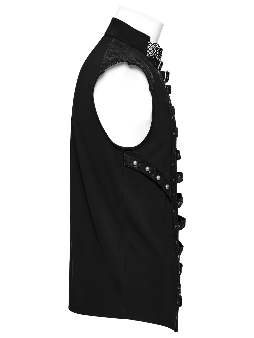 Stylish Gothic Mesh Vest with Faux Leather Trim
