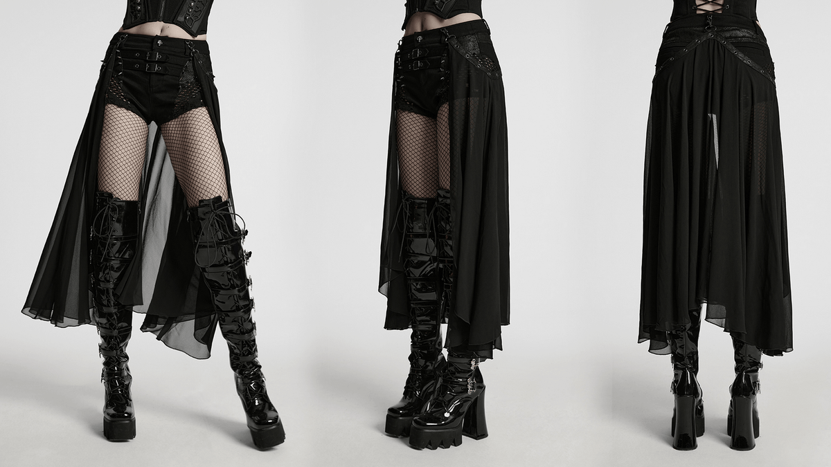 Stylish Gothic Shorts with Detachable Chiffon Cape