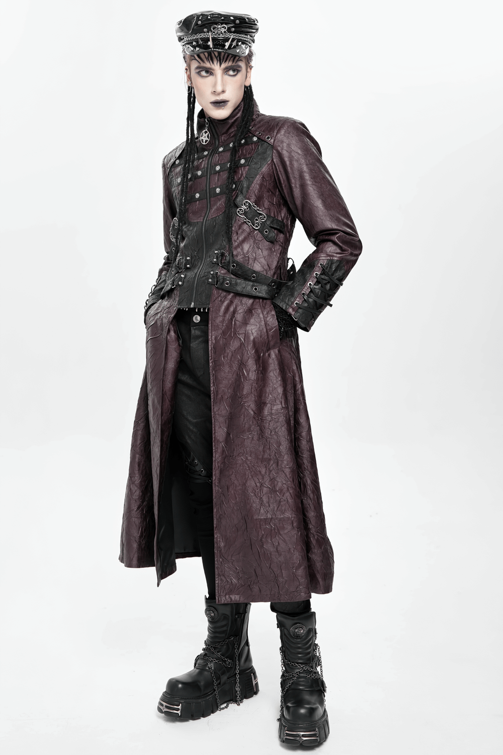 Stylish Longline Punk and Steampunk Buckle Coat