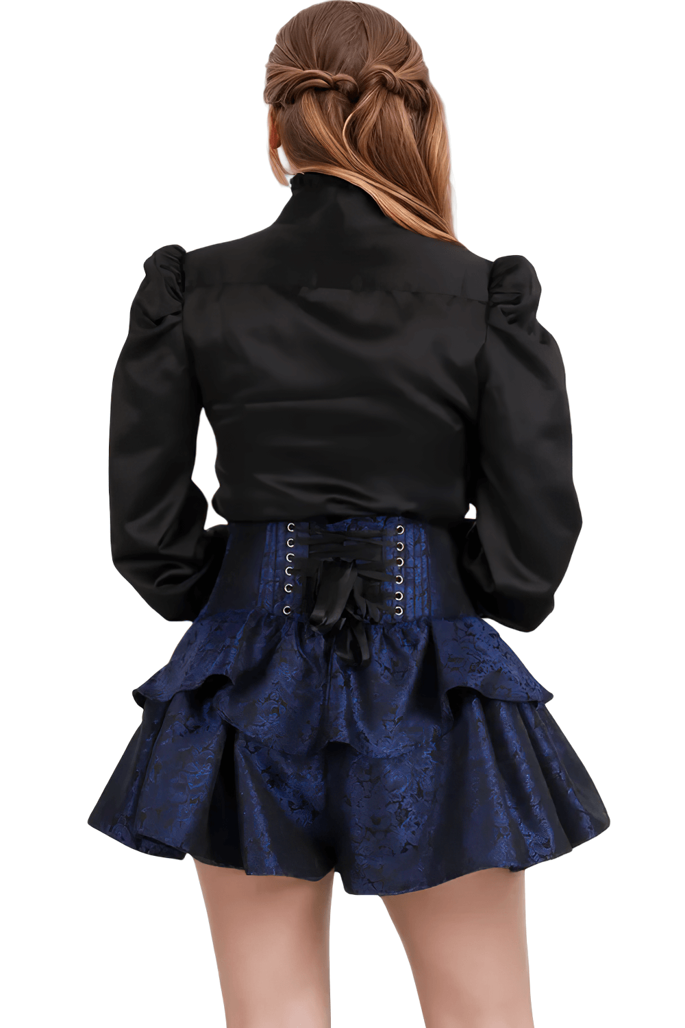 Stylish Navy Brocade Corset Skirt with Lace-Up Detail