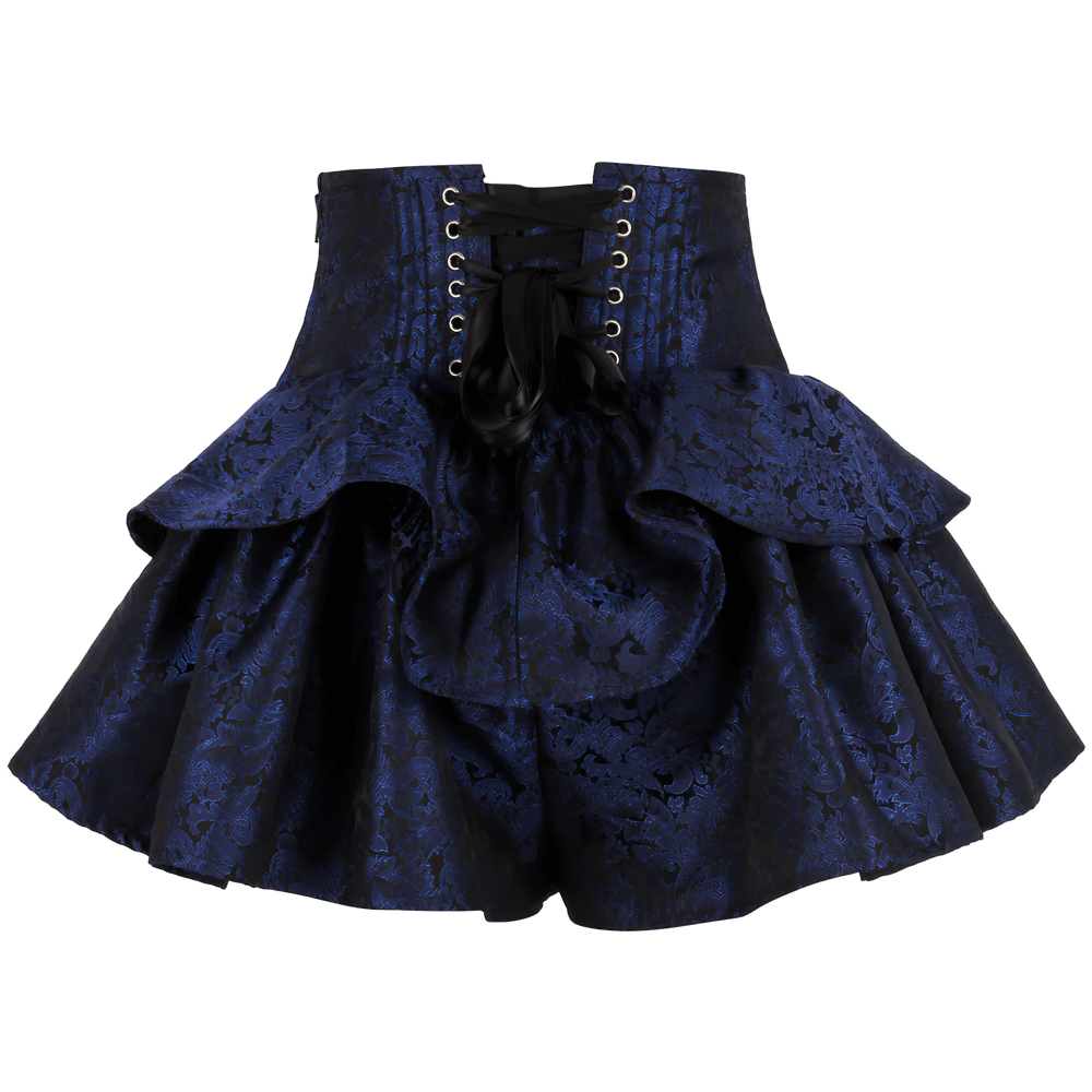 Stylish Navy Brocade Corset Skirt with Lace-Up Detail