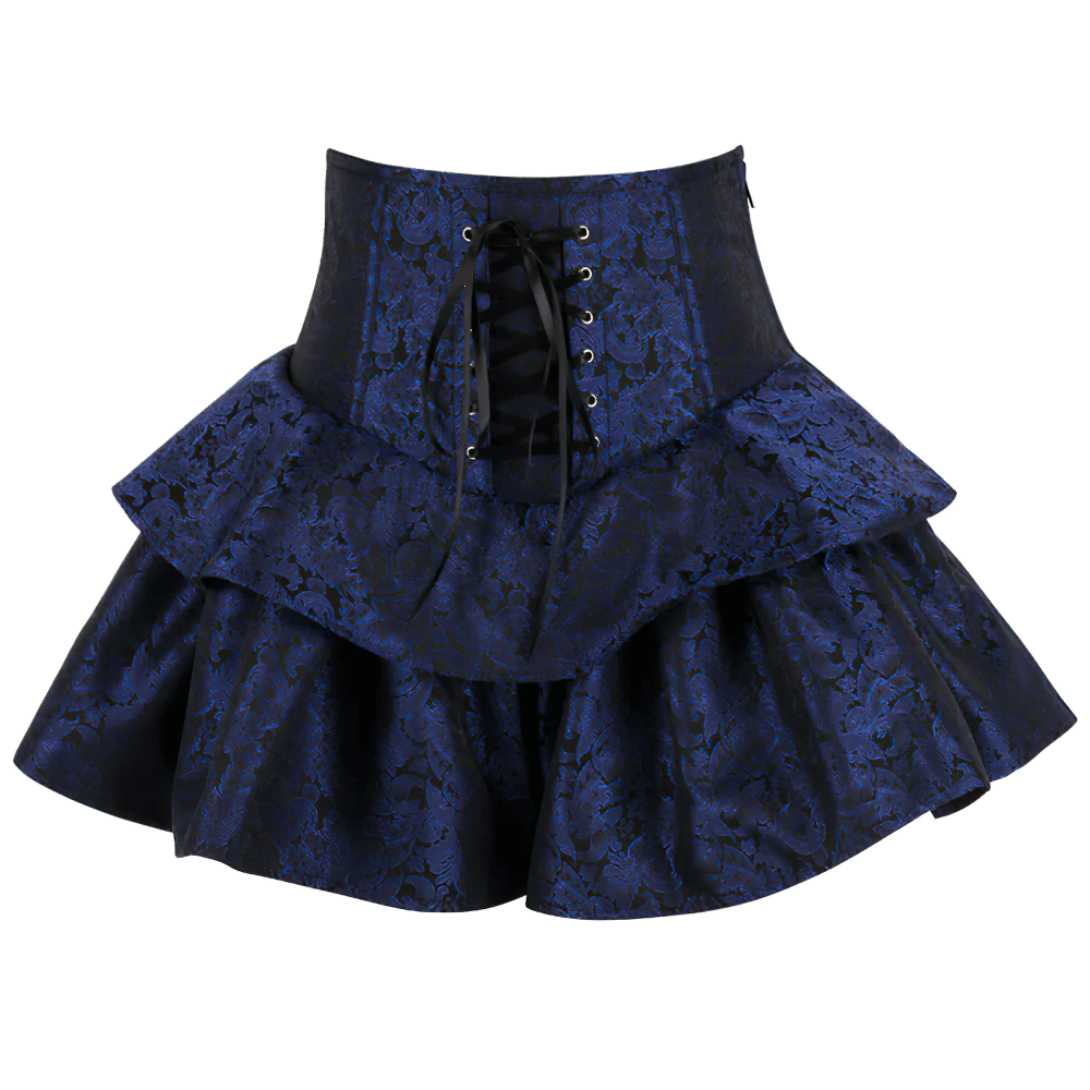 Stylish Navy Brocade Corset Skirt with Lace-Up Detail
