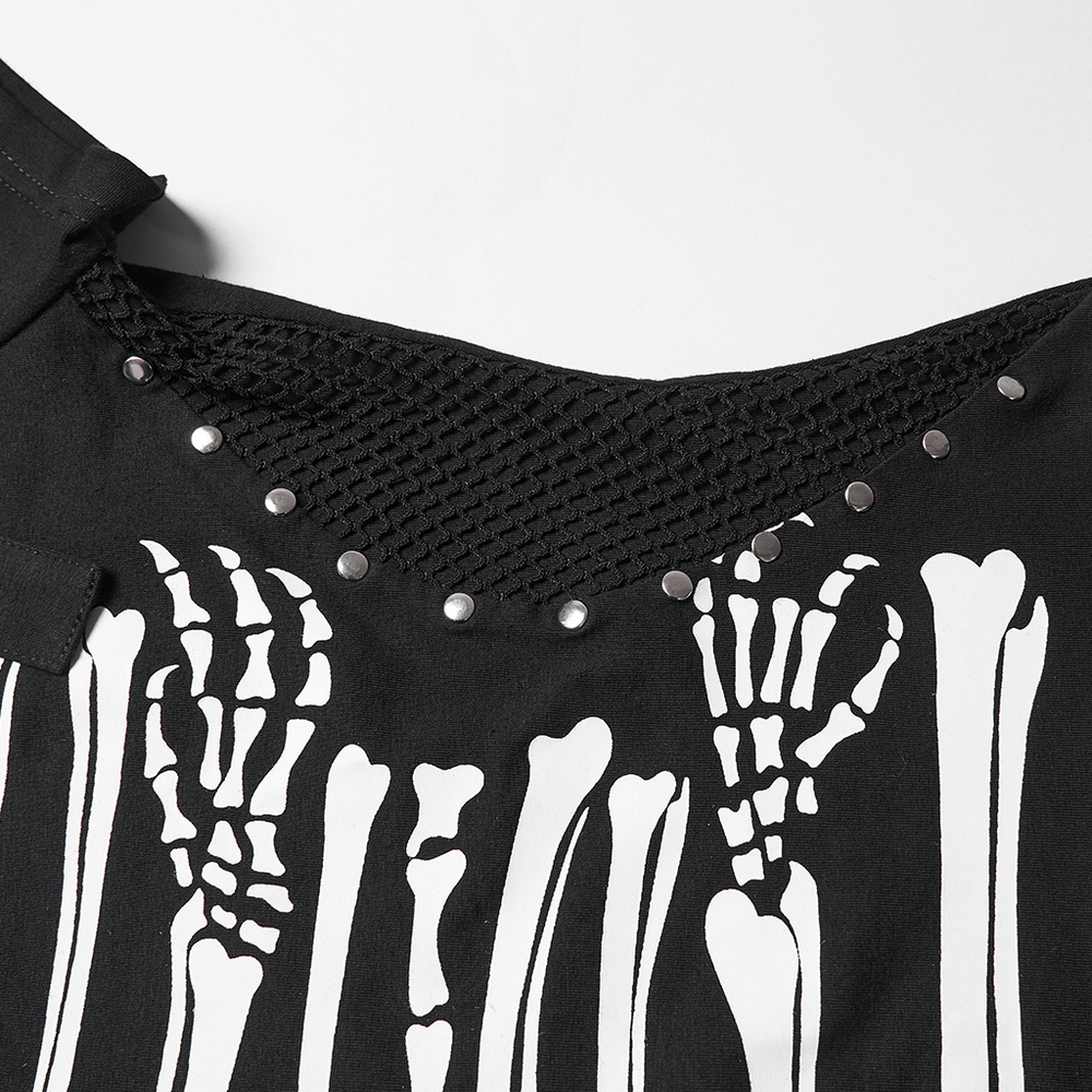 Stylish Skeleton Print T-Shirt with Studded Strap Detail