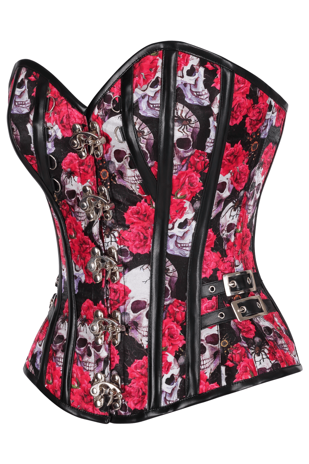 Stylish Skull and Red Rose Steampunk Overbust Corset