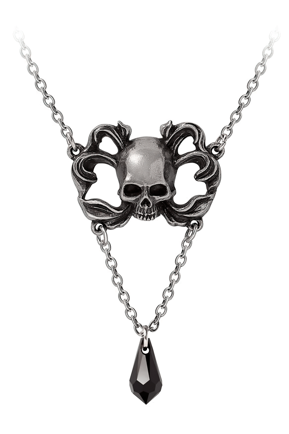 Sweet Death Skull Pendant with Black Crystal Drop