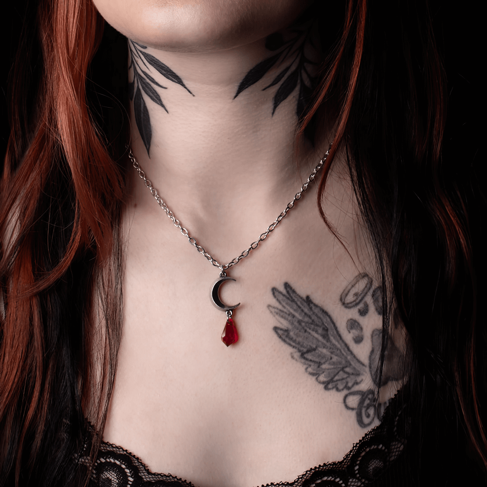 Tears of the Moon Red Pendant Necklace with Crystal Drop