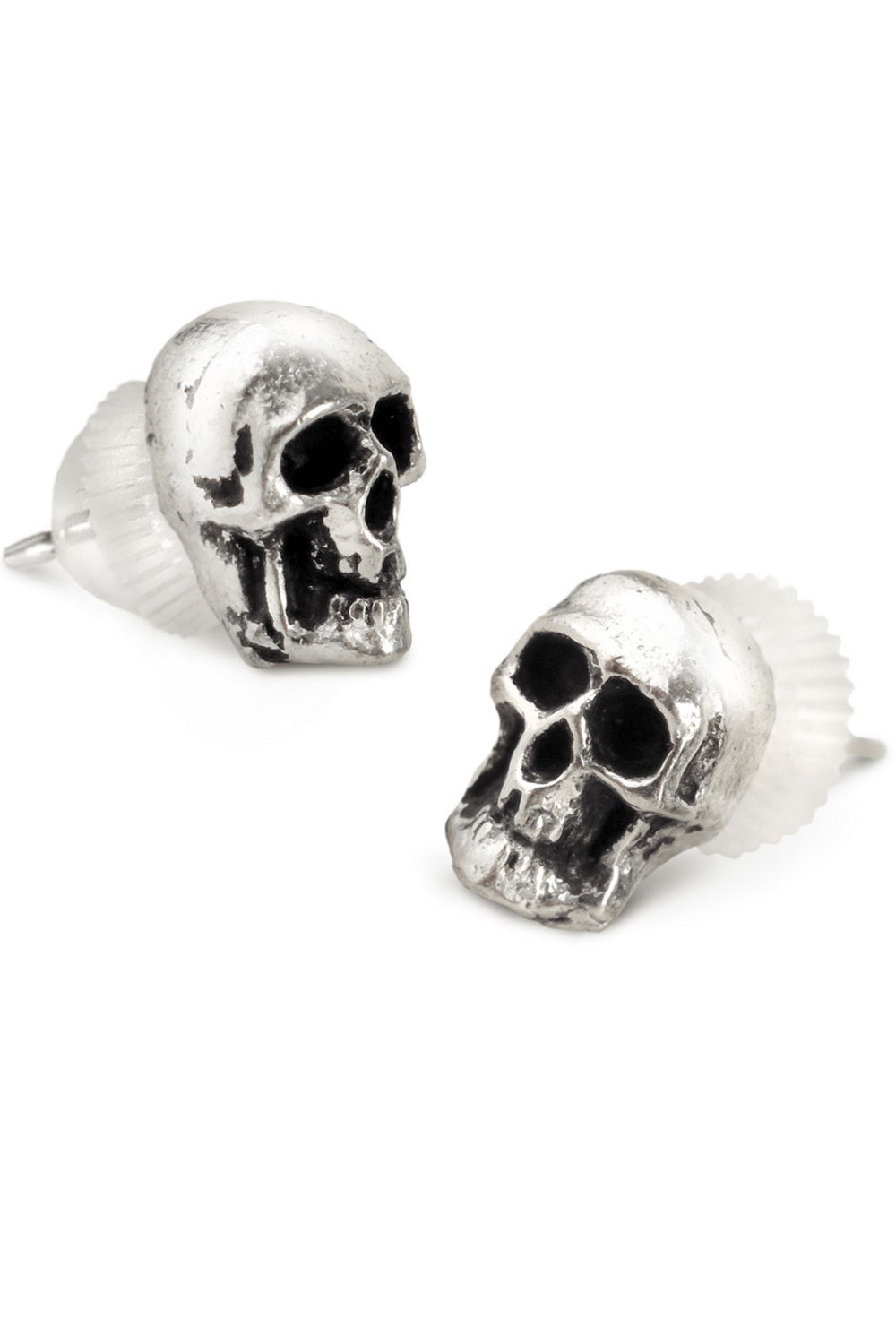 Tiny Pewter Skull Stud Earrings with Gothic Edge