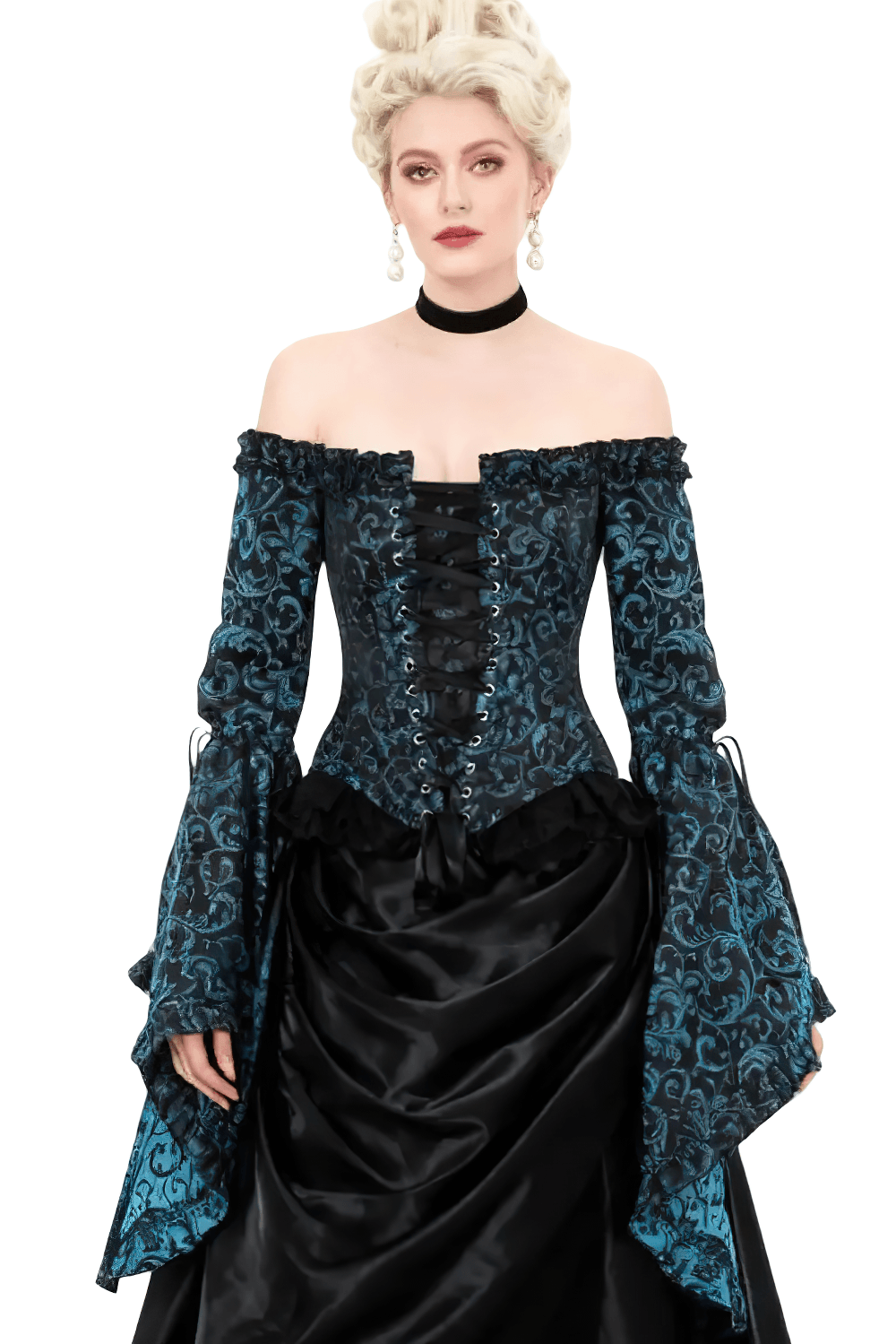 Turquoise Rococo Off Shoulder Overbust Corset Top