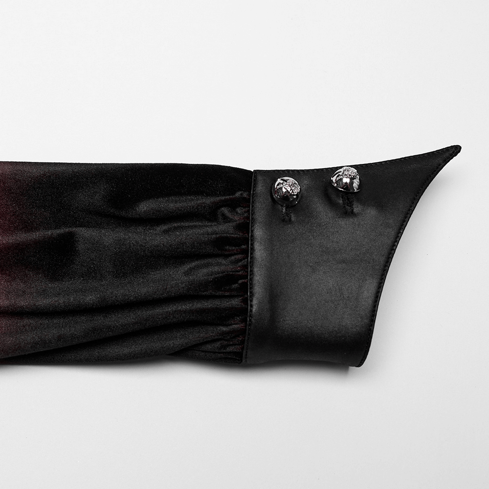 Velvet Batwing Collar Shirt with Lace-Up Back and Ruffle Hem