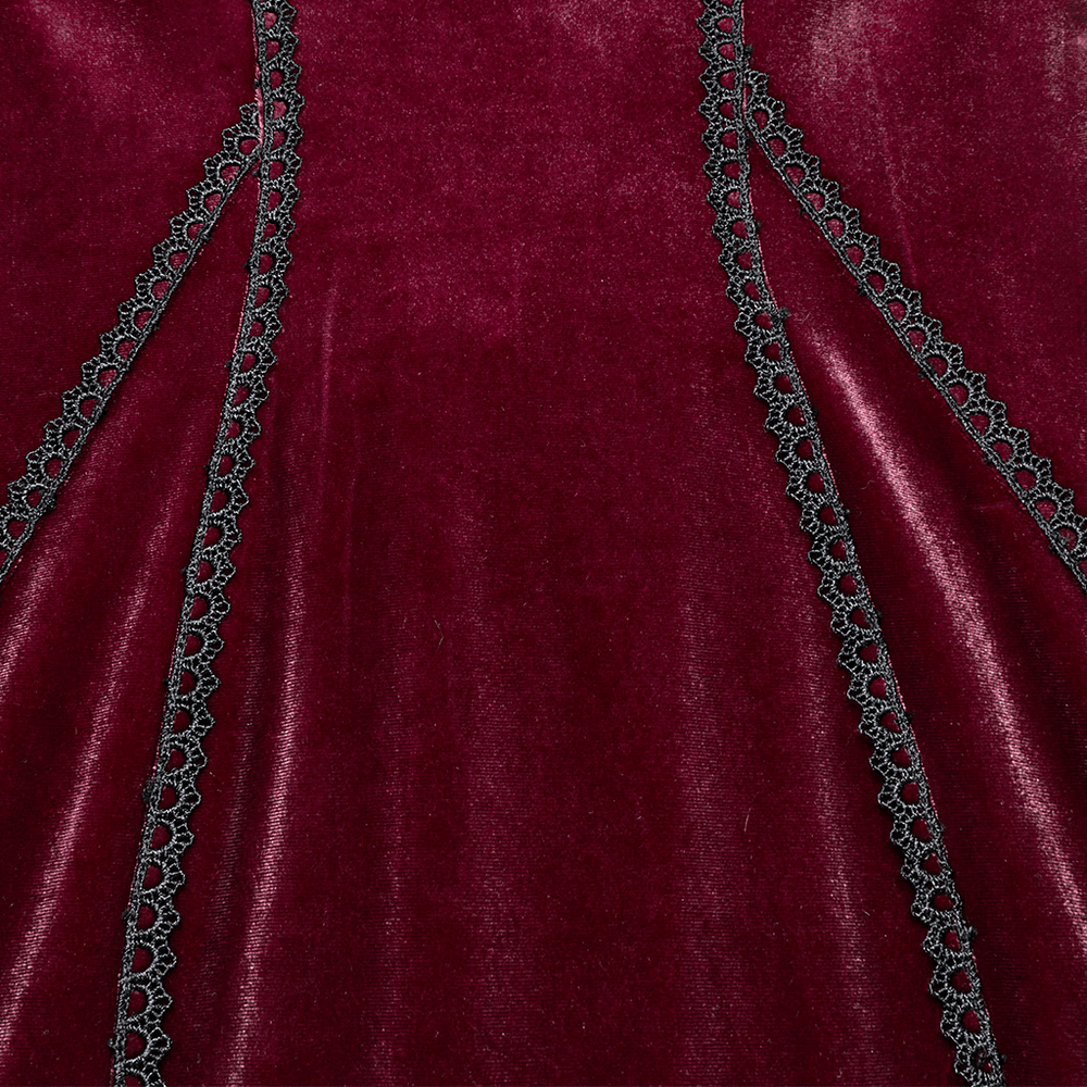 Velvet Dress with Lace Bell Sleeves and Rose Embroidery