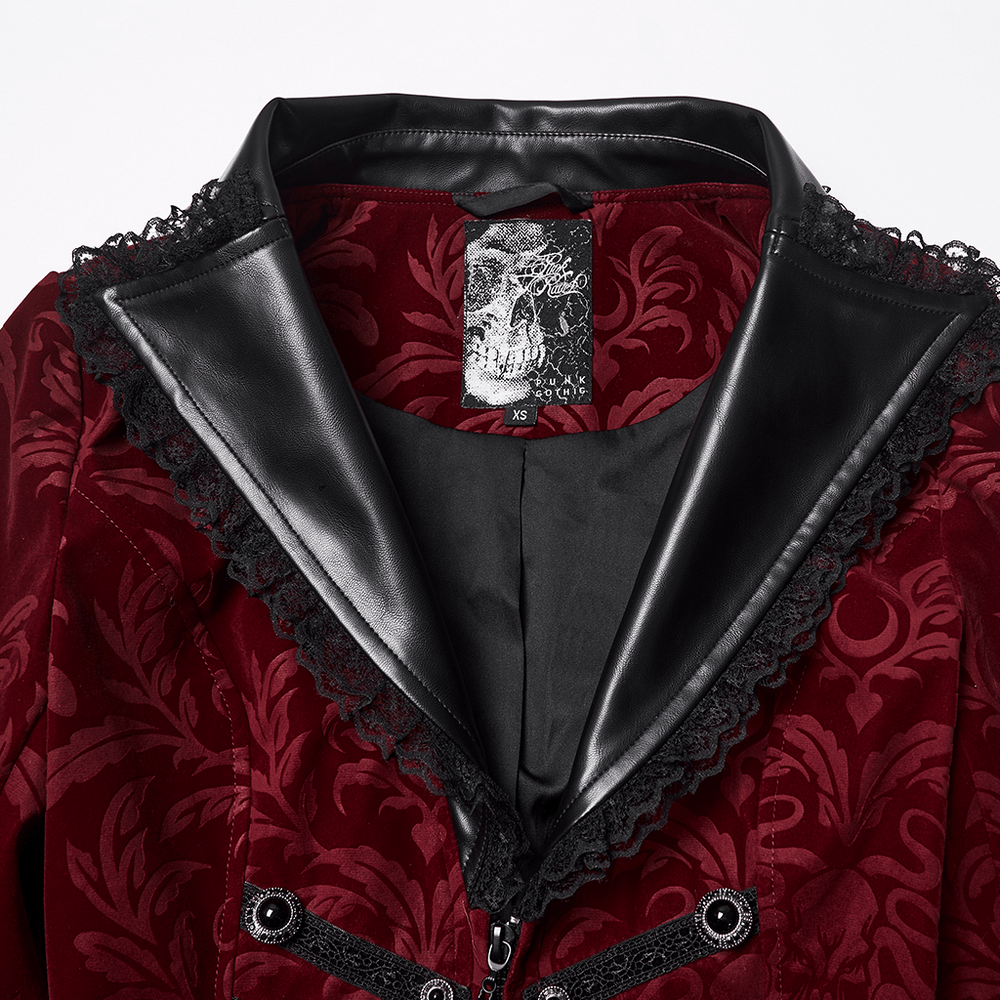 Velvet Embossed Jacket with Leather Details and Lace