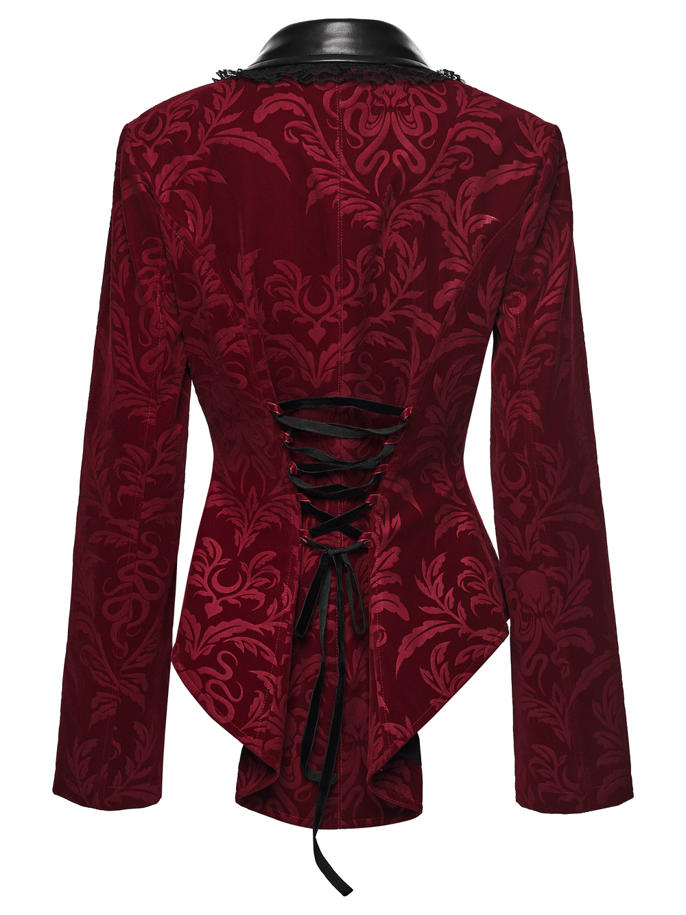 Velvet Embossed Jacket with Leather Details and Lace