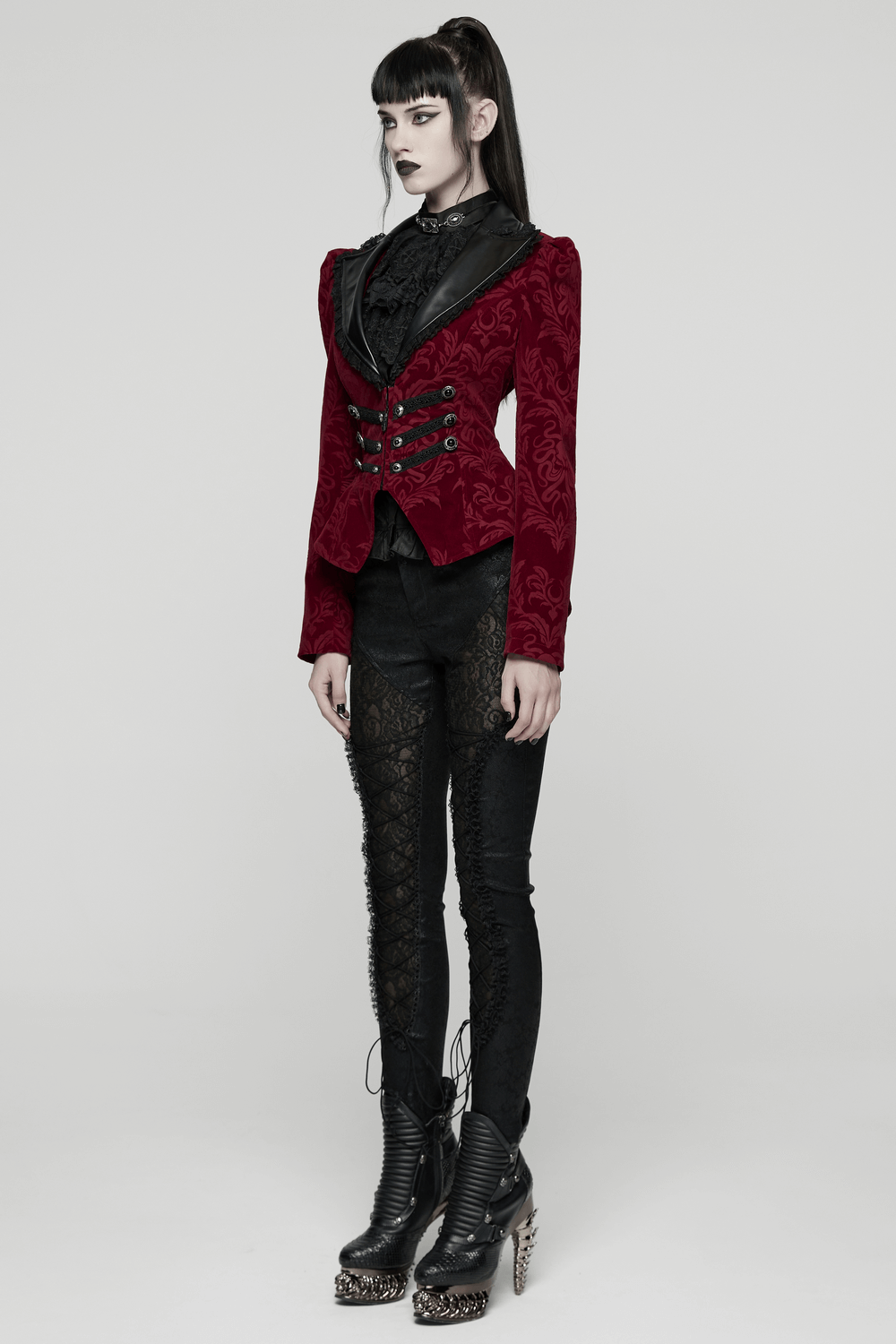 Velvet Embossed Jacket with Leather Details and Lace