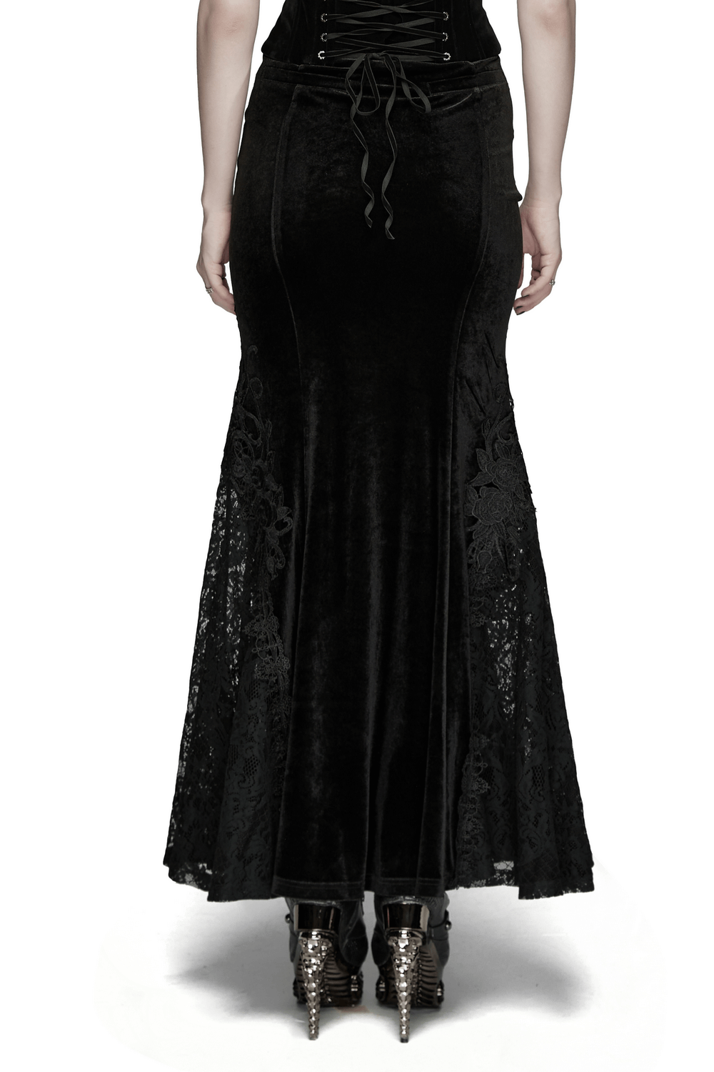 Velvet Goth Skirt with Lace and Sequin Embroidered Detailing