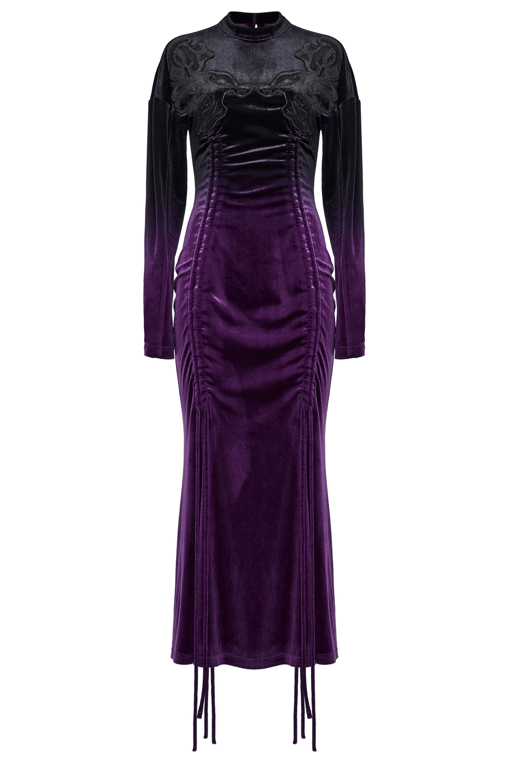 US SALE of Velvet Gothic Gradient Dress with Adjustable Drawstring