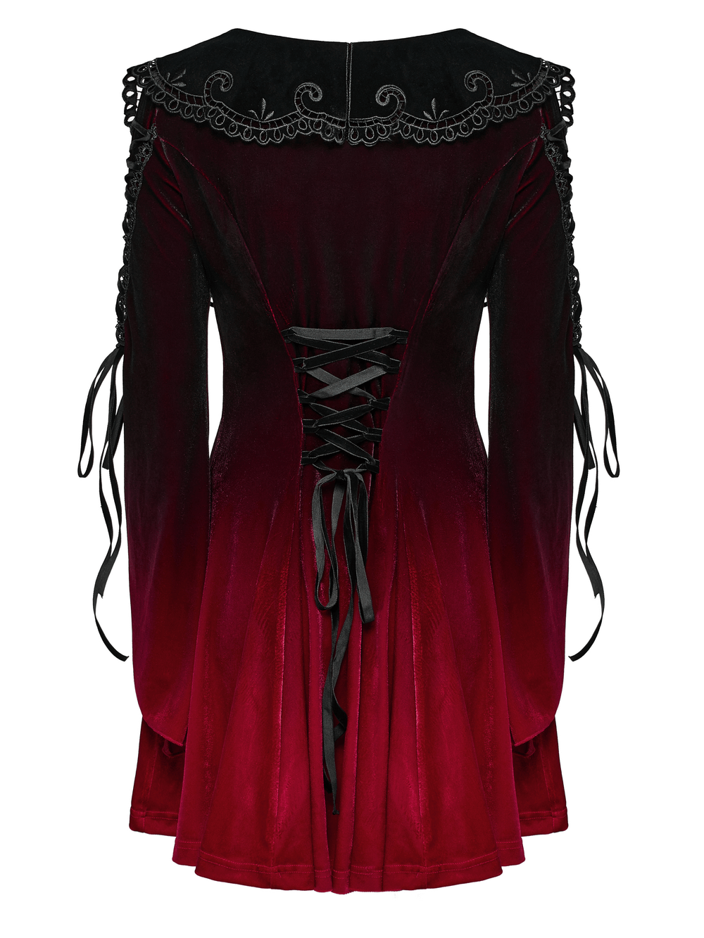 Velvet Gradient Gothic Dress with Lace and Flared Sleeves