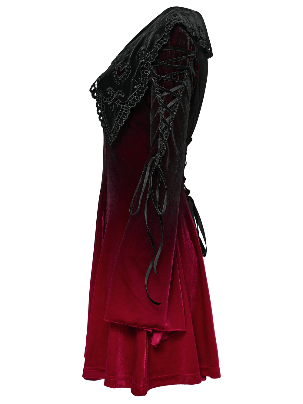 Velvet Gradient Gothic Dress with Lace and Flared Sleeves