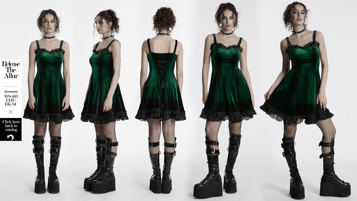 Velvet Gradient Printed Dress with Lace and Ruffle Details