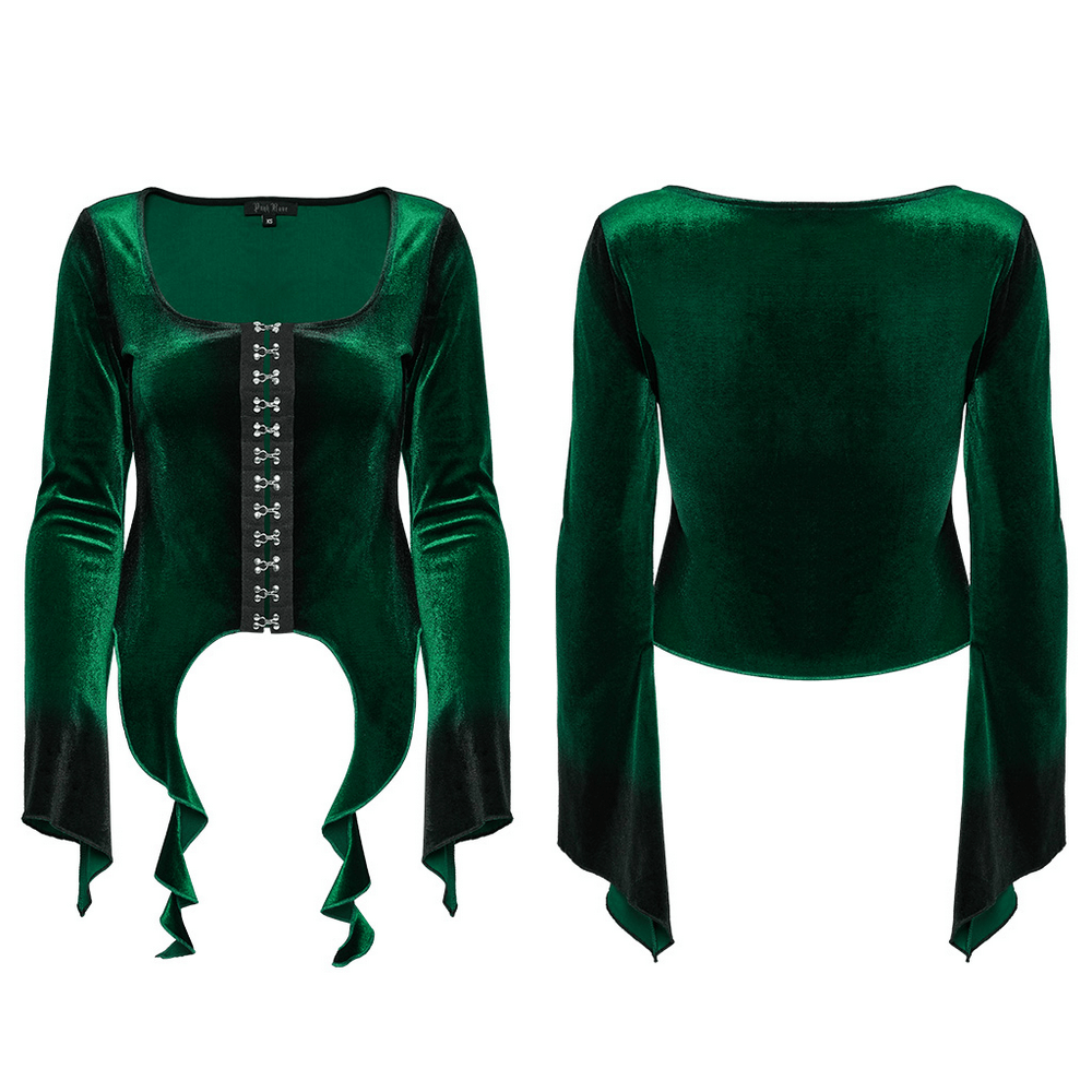 Velvet Gradient Top with Metal Buckles and Square Collar