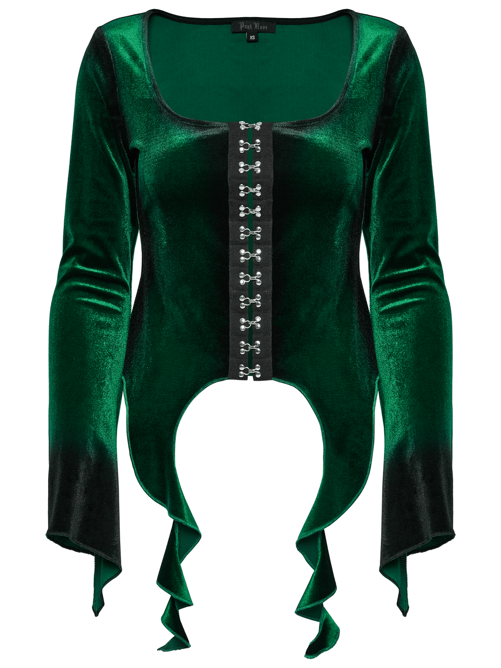 Velvet Gradient Top with Metal Buckles and Square Collar