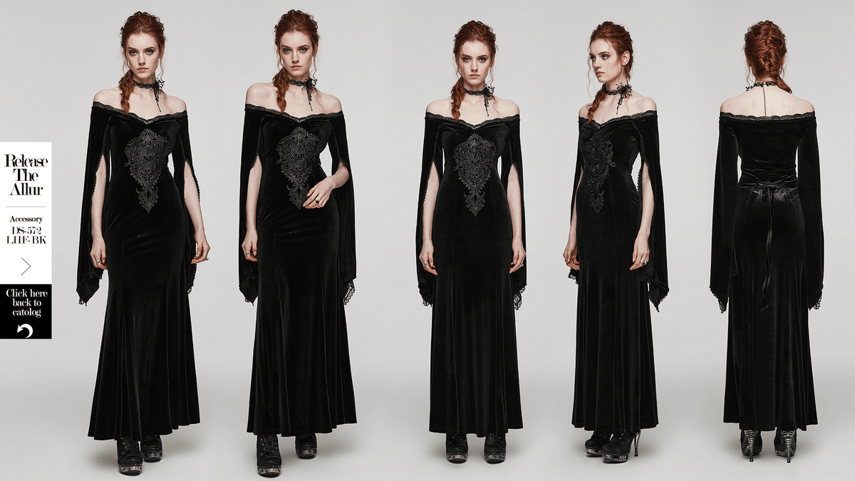 Velvet Lace Goth Dress with Decal and Split Sleeves