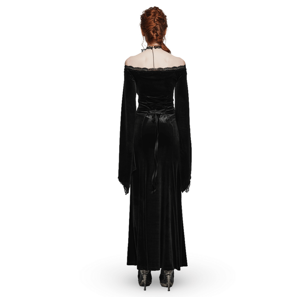Velvet Lace Goth Dress with Decal and Split Sleeves
