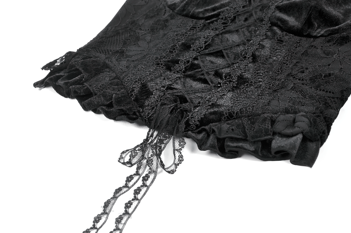 Velvet Lace Ruffled Bustier with Lace Trim and Lace-Up Back