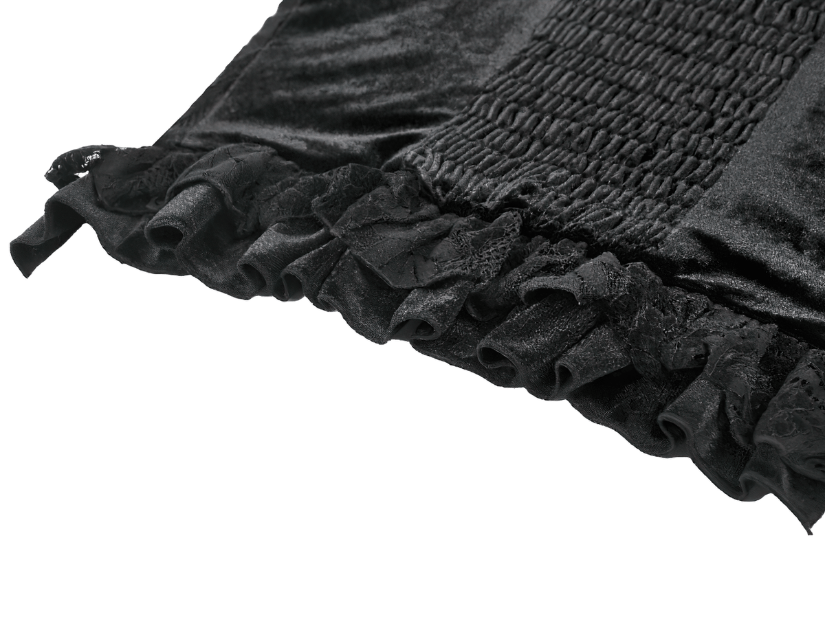 Velvet Lace Ruffled Bustier with Lace Trim and Lace-Up Back