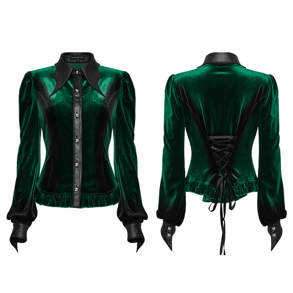 Velvet Lace-Up Shirt with Bat Collar and Gradient Design