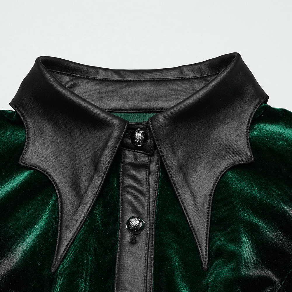 Velvet Lace-Up Shirt with Bat Collar and Gradient Design
