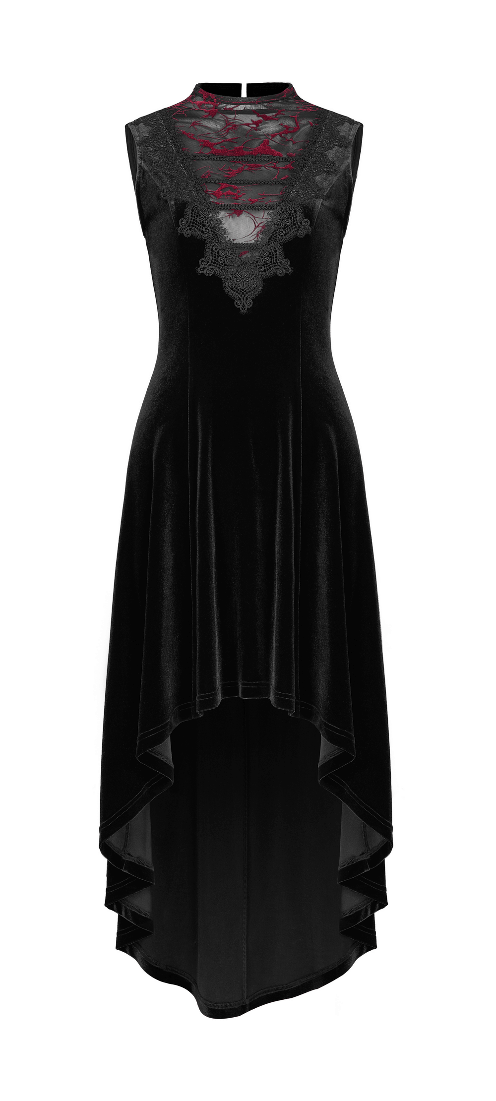 Velvet Mesh Gothic Sleeveless Irregular Hem High-Low Dress