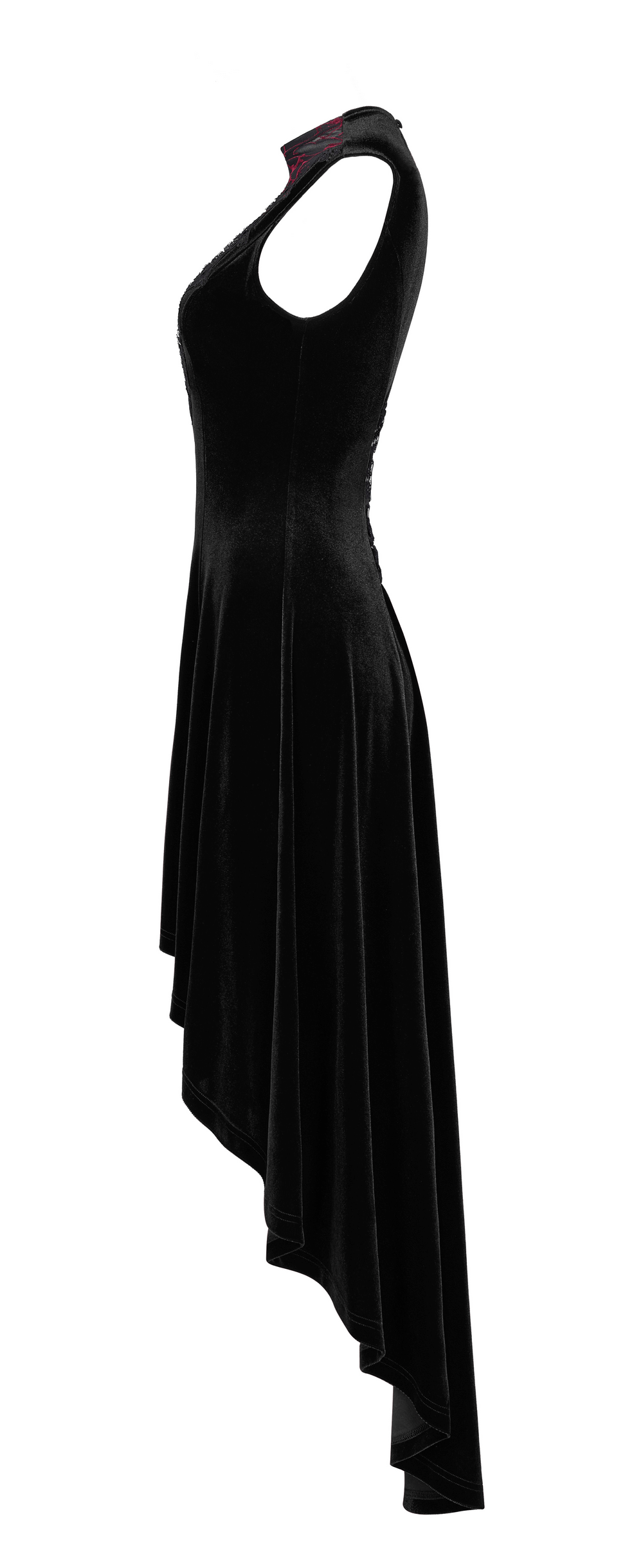 Velvet Mesh Gothic Sleeveless Irregular Hem High-Low Dress